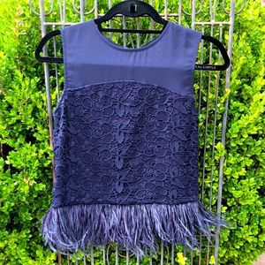 Greylin by Anthropologie Navy with feathers & a zipper in back XS